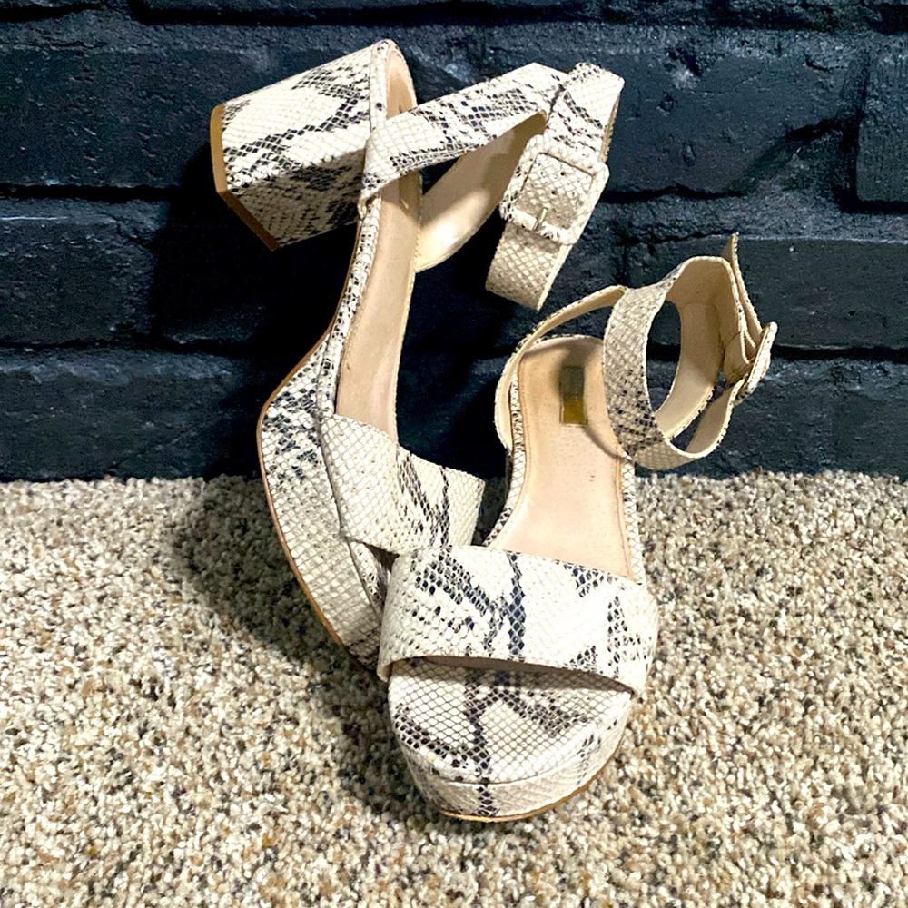 Leather Low Platform Sandals- Snake Print- Louise et Cie